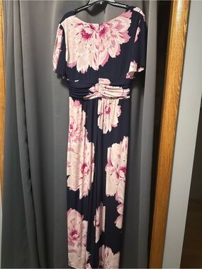 Elegant Navy & Pink Floral Maxi Dress for Women